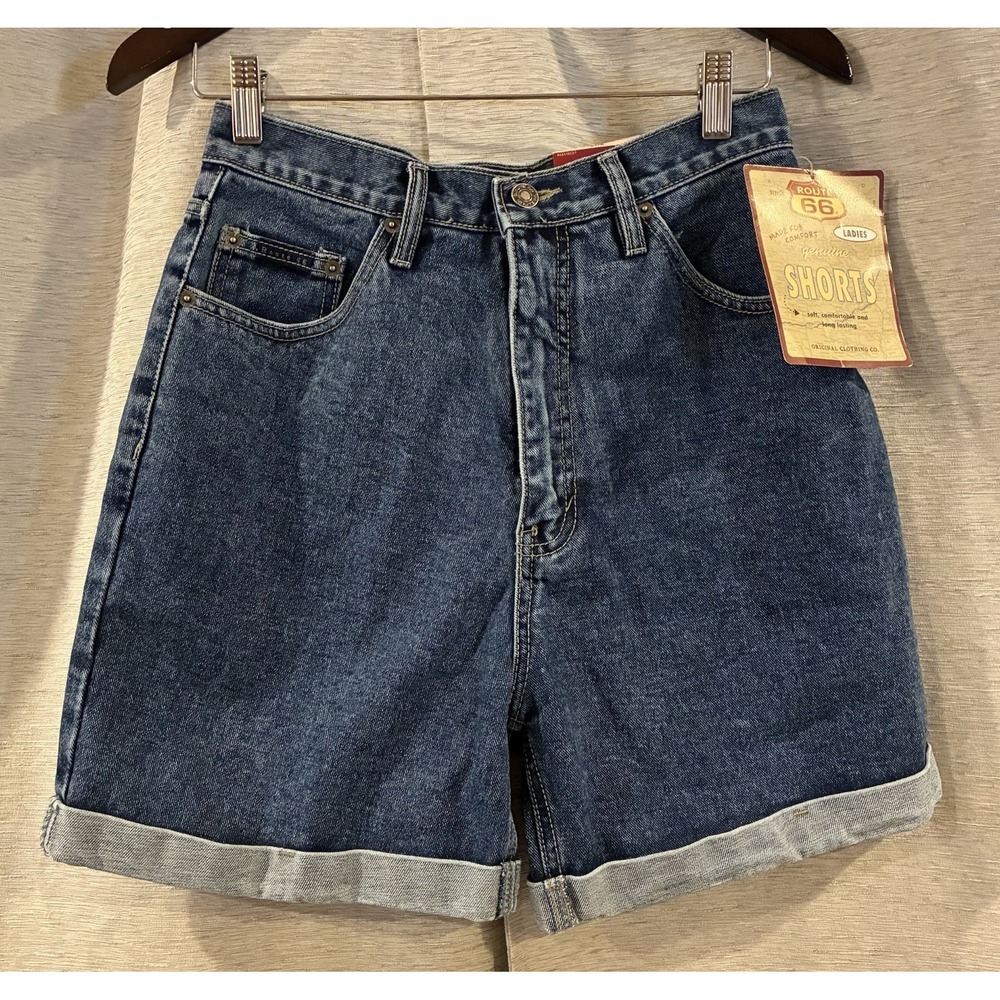 Vintage Route 66 Jean Shorts Women 9/10 Blue Denim Y2K Relaxed Fit High Rise